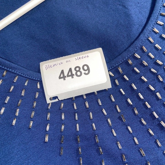 Additions by Chico's Blouse Womens 1 Blue 3/4 Sleeve Pullover Scoop Neck Beaded - Picture 14 of 14